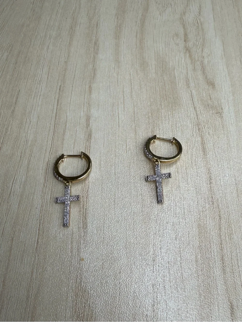 Men's Diamond Cross Hoop Dangle Earrings 1/4 ct tw Round-cut 10K Yellow Gold